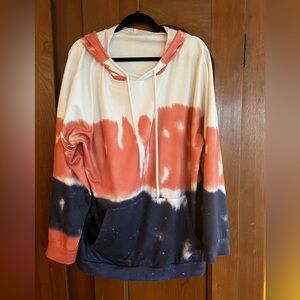 Stylish Tie-Dye Hoodie in Cream, Orange, and Blue
